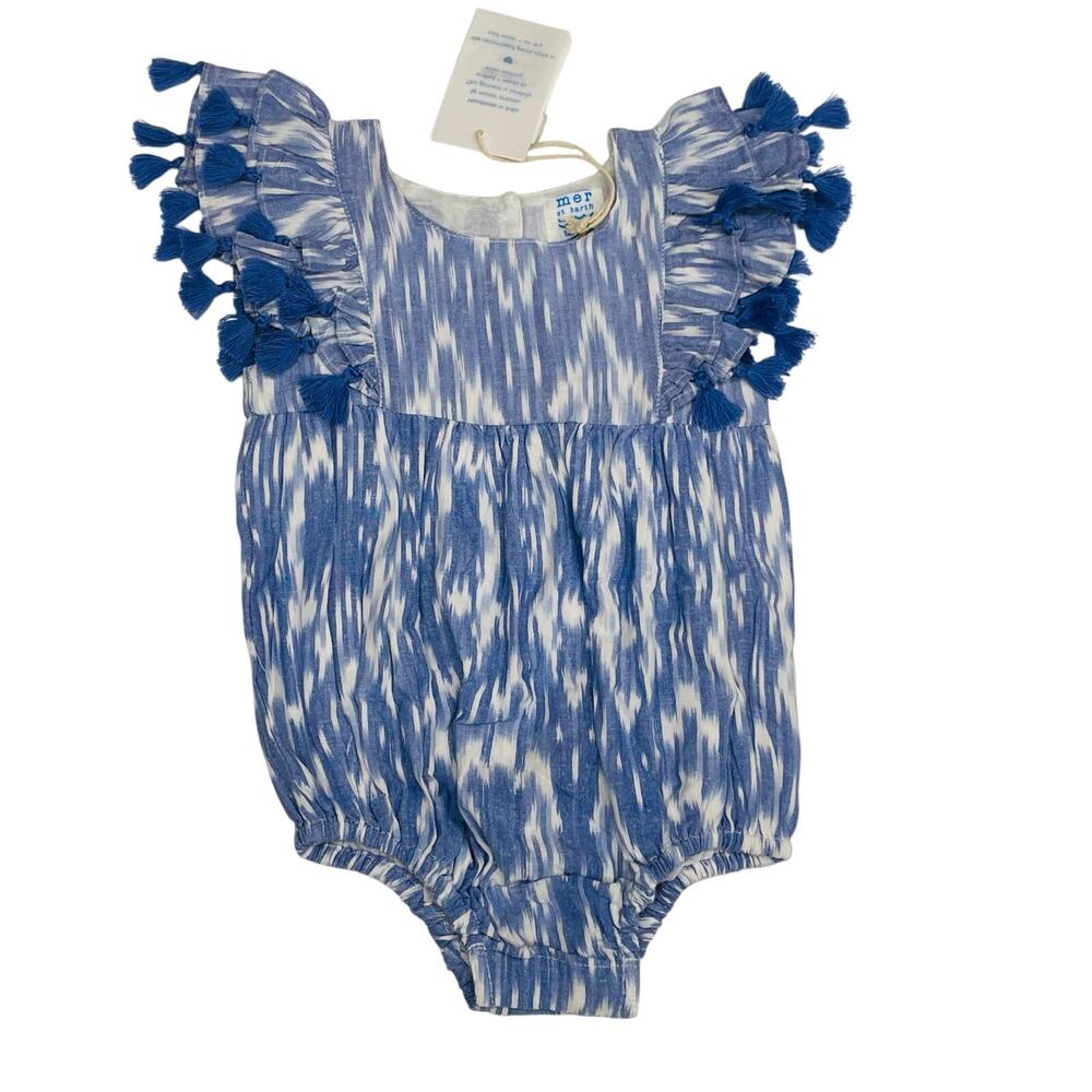 NWT Mer St. Barth 12/18M Anna Romper in Blue Ikat